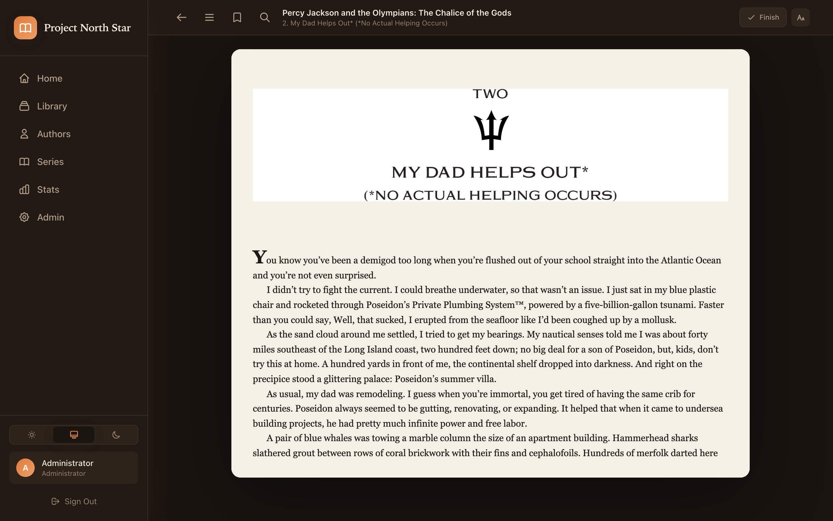 North Star in-browser EPUB reader in dark mode